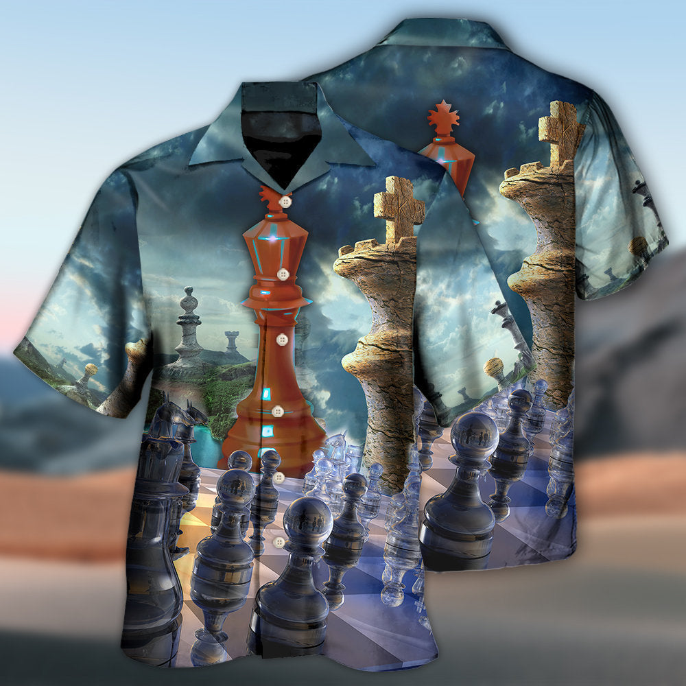 Chess Game Motivational Hawaiian Shirt Button Front Artwork For Outdoor Gatherings