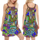 Hippie Mushroom Colorful Peaceful Spirit V-Neck Sleeveless Cami Dress For Music Festivals And Thoughtful Boho Gifting