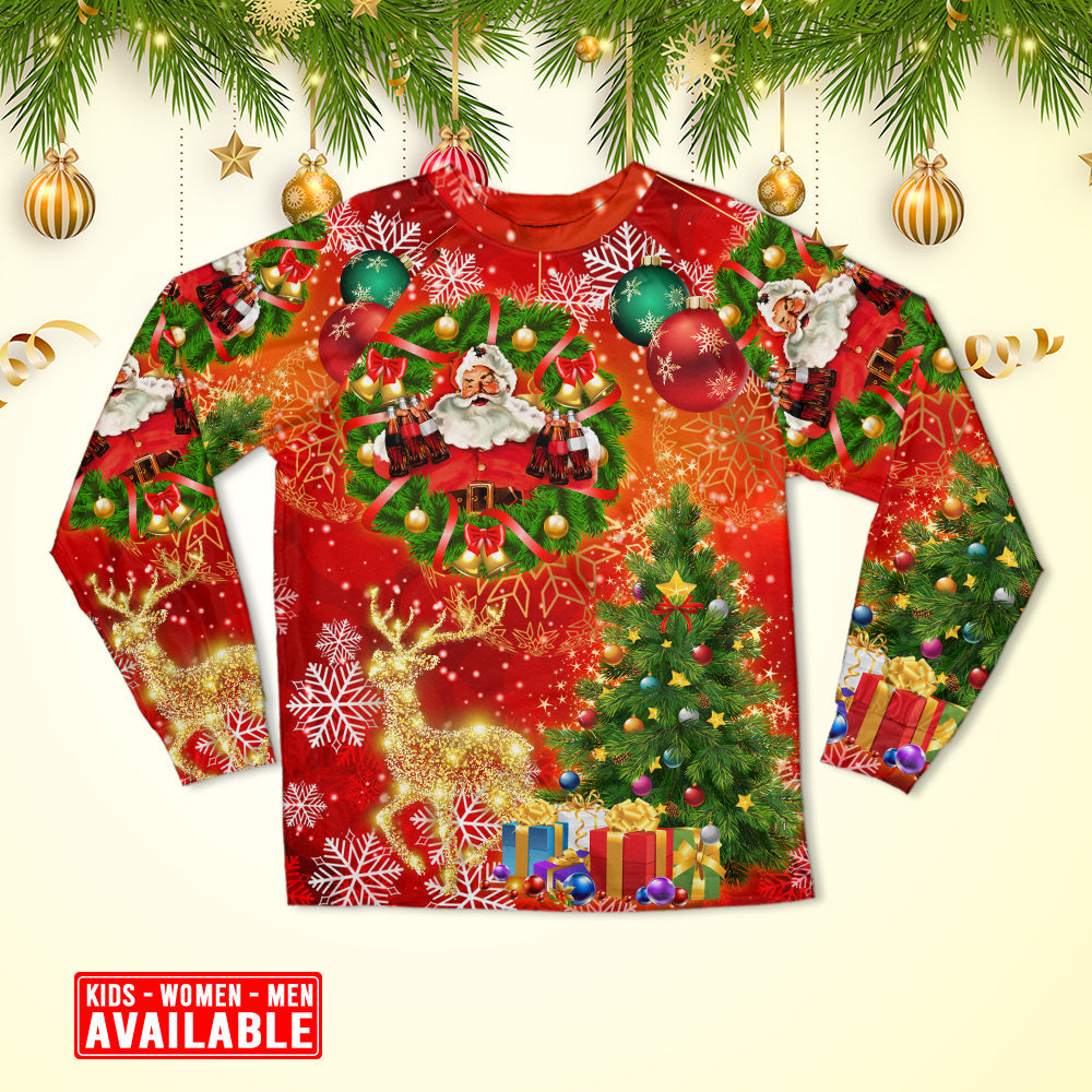 Santa Holiday Drink And Christmas Tree Long Sleeve Pajamas Set For Christmas Sleepwear And Family Lounging