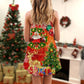 Christmas Santa Drinking Tree Lights V-Neck Sleeveless Cami Dress For Vacations And Casual Warm Weather Wear