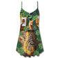 Cat And Tiger Tropical Leaves V-Neck Sleeveless Cami Dress For Vacations And Casual Warm Weather Wear