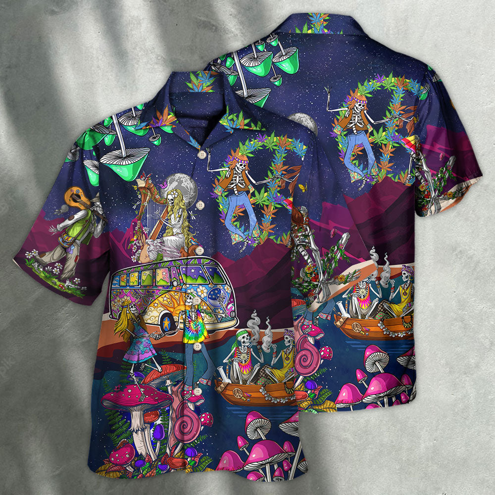 Bohemian Vintage Peace Party Moon Hawaiian Shirt Design Detail For Beach Days And Holiday Travel
