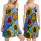 Hippie Sunflowers Trippy Mushroom V-Neck Sleeveless Cami Dress For Music Festivals And Thoughtful Boho Gifting