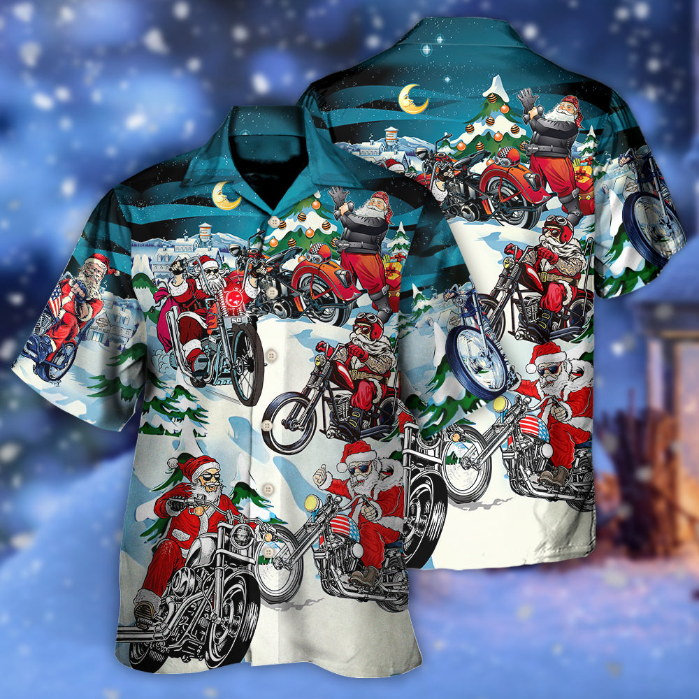 Festive Motorcycle Christmas Driving Hawaiian Shirt For Summer Events And Casual Outdoor Wear