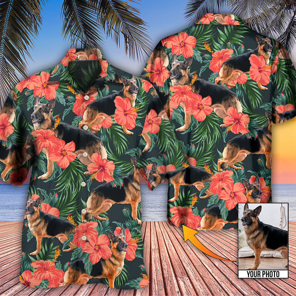 Tropical German Shepherd Custom Photo Hawaiian Shirt For Poolside Relaxation And Sunny Getaways