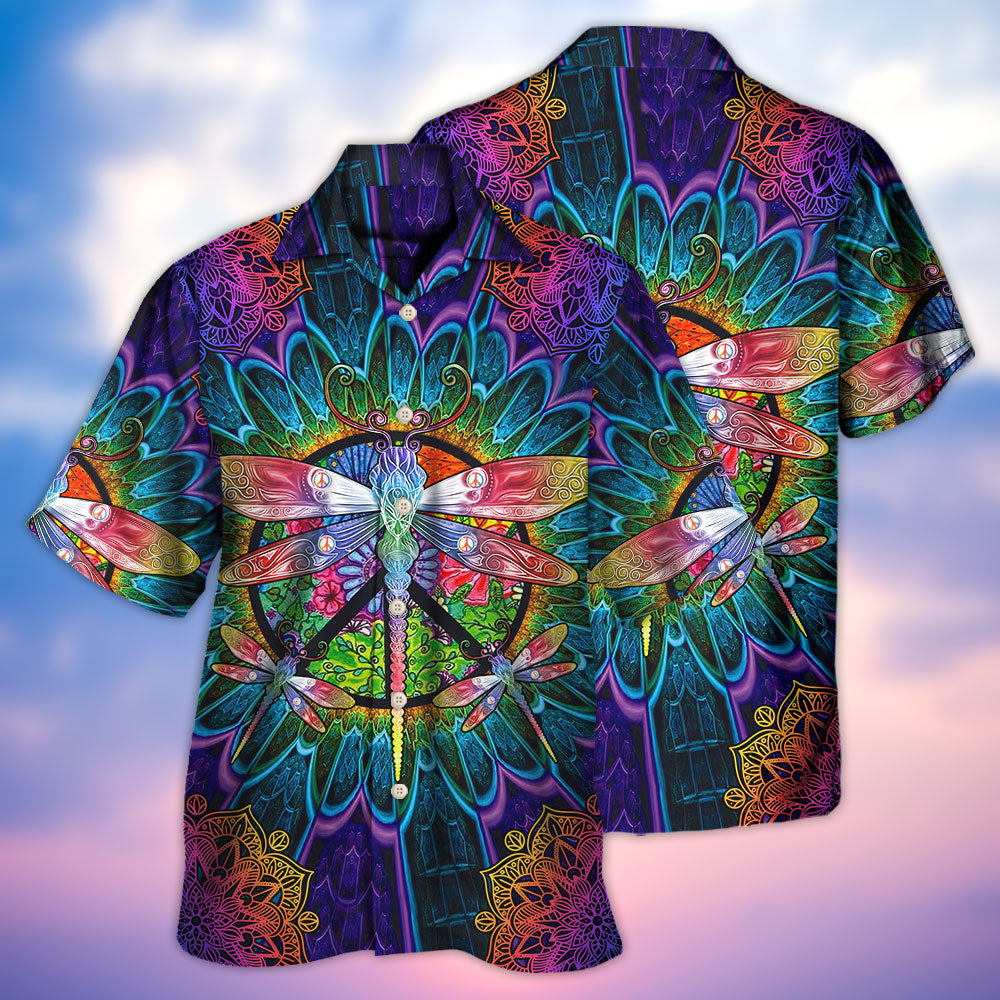 Colorful Dragonfly Mandala Peace Hawaiian Shirt For Resort Getaways And Comfortable Summer Activities