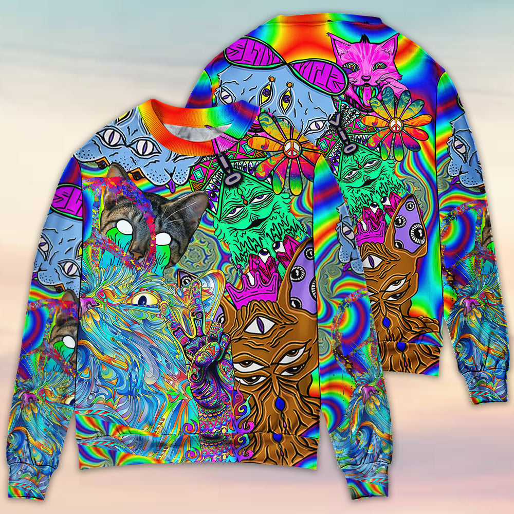 Hippie Cat Abstract Mind Sweater For Free Spirited Outfits Holidays And Everyday Comfort