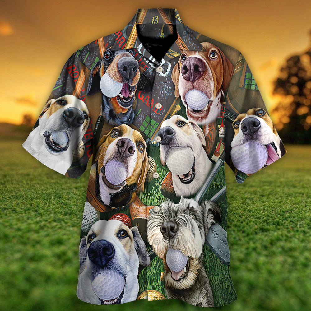 Golf Beach Dog Hawaiian Shirt Print Closeup For Outdoor Gatherings