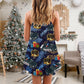 Police Christmas Pattern Merry Holiday V-Neck Sleeveless Cami Dress For Vacations And Casual Warm Weather Wear