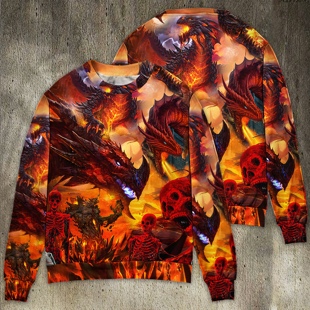 Red Dragon Skull Fire Fantasy Sweater For Art Lovers Holidays Parties And Comfortable Wear