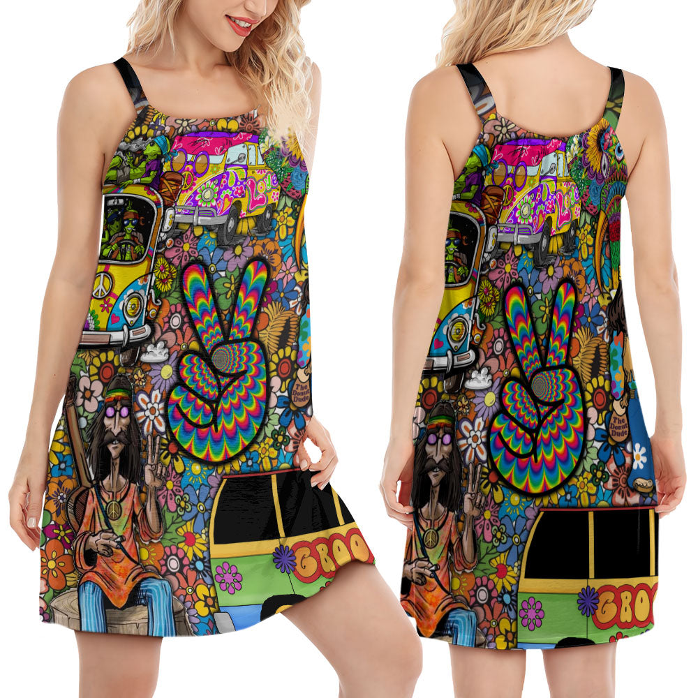Hippie Flower Wild Heart V-Neck Sleeveless Cami Dress For Music Festivals And Thoughtful Boho Gifting