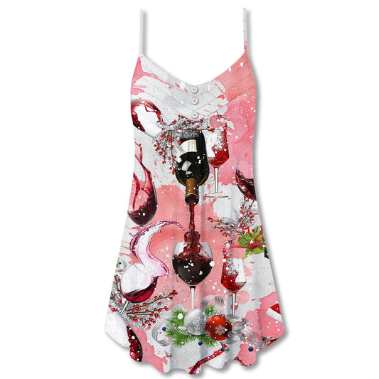 Christmas Celebration Lover Fine Glass V-Neck Sleeveless Cami Dress For Vacations And Casual Warm Weather Wear