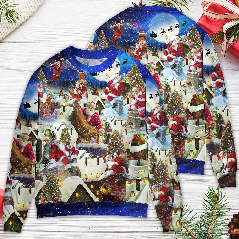 Christmas Rooftop Santa Busy Night Sweater For Winter Celebrations Family Events And Relaxed Seasonal Styling