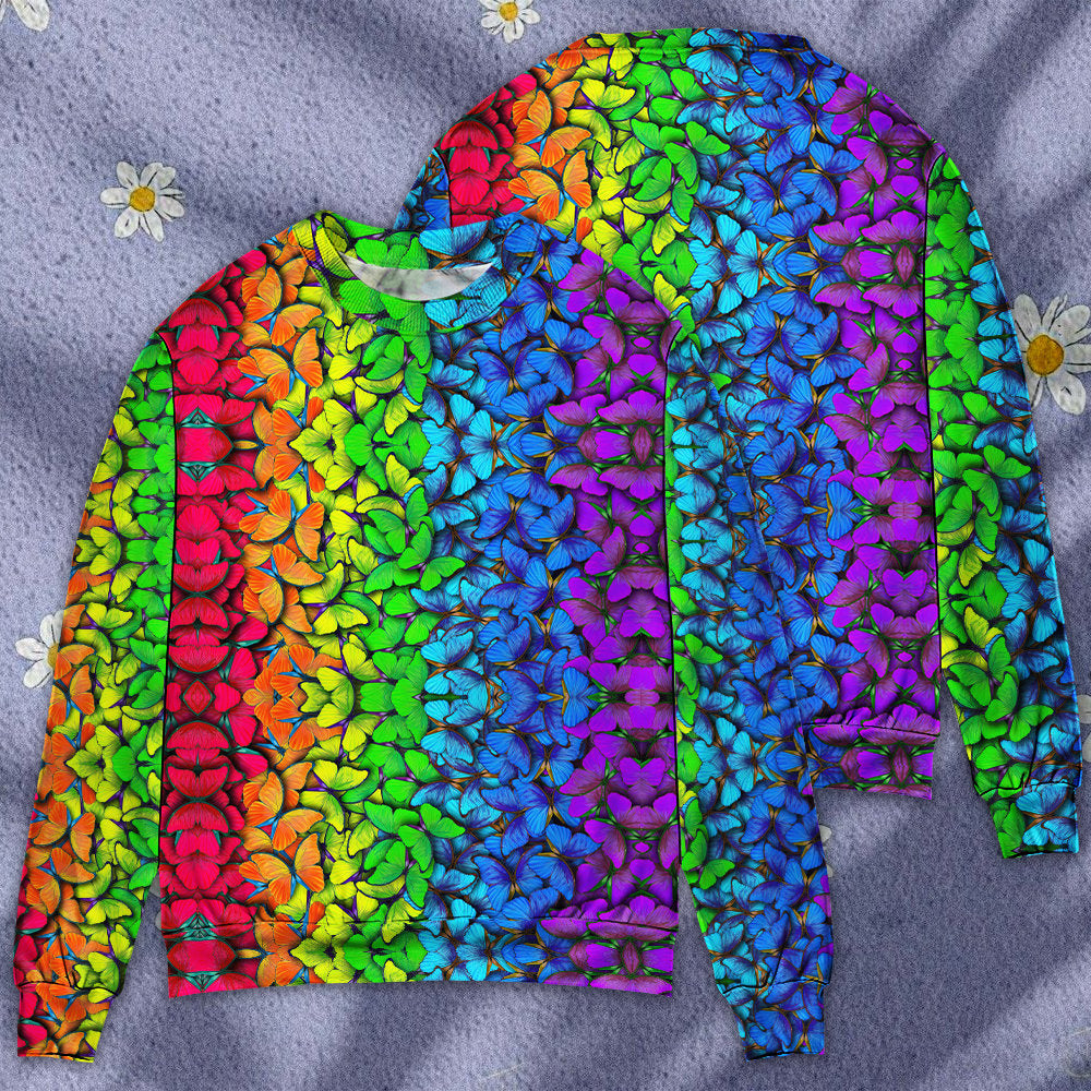 Rainbow Pride Colorful Butterfly Sweater For Festival Outfits Weekend Events And Comfortable Daily Wear