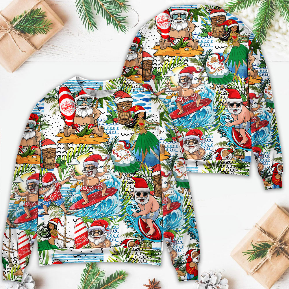 Christmas Santa Aloha Beach Vibe Sweater For Winter Parties Seasonal Adventures And Relaxed Everyday Styling