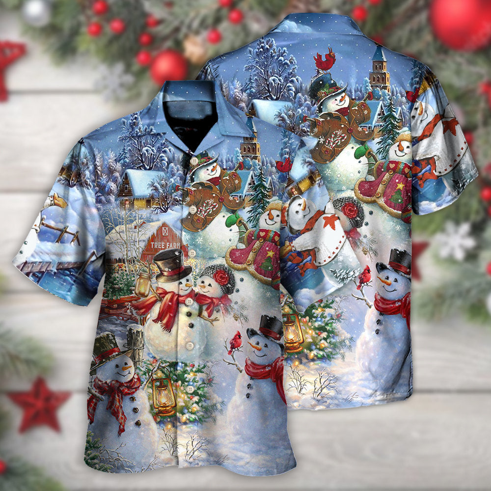 Christmas Snowman Hawaiian Shirt Front Pattern View For Casual Outings