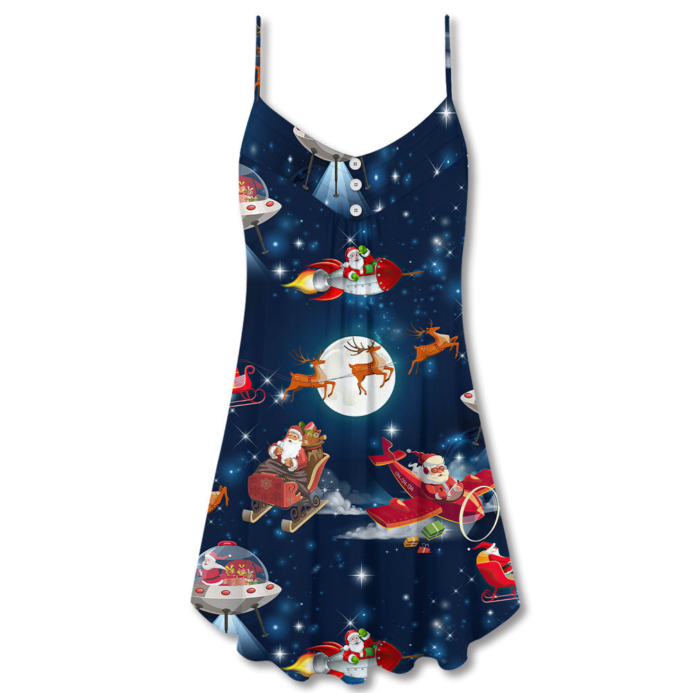 Christmas Astronaut Santa Theme – Women's Summer Sleeveless V-Neck Camisole Dress