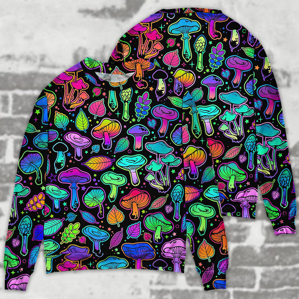 Neon Colorful Mushroom With Leaf Sweater For Festival Adventures Vacations And Relaxed Daily Styling