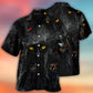 Black Dark Cat Halloween Night Hawaiian Shirt Design View For Casual Summer Styling