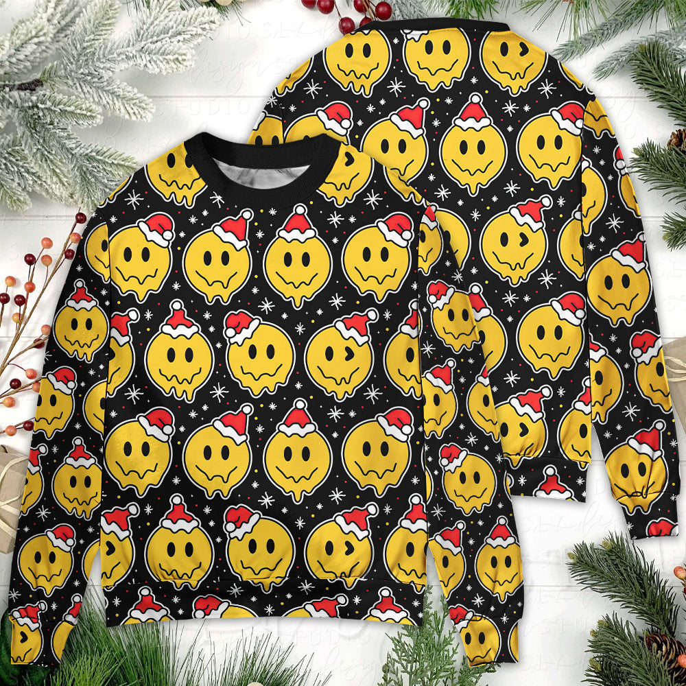 Christmas Smile Happy Face Santa Hat Sweater For Family Gatherings Winter Travel And Everyday Seasonal Comfort