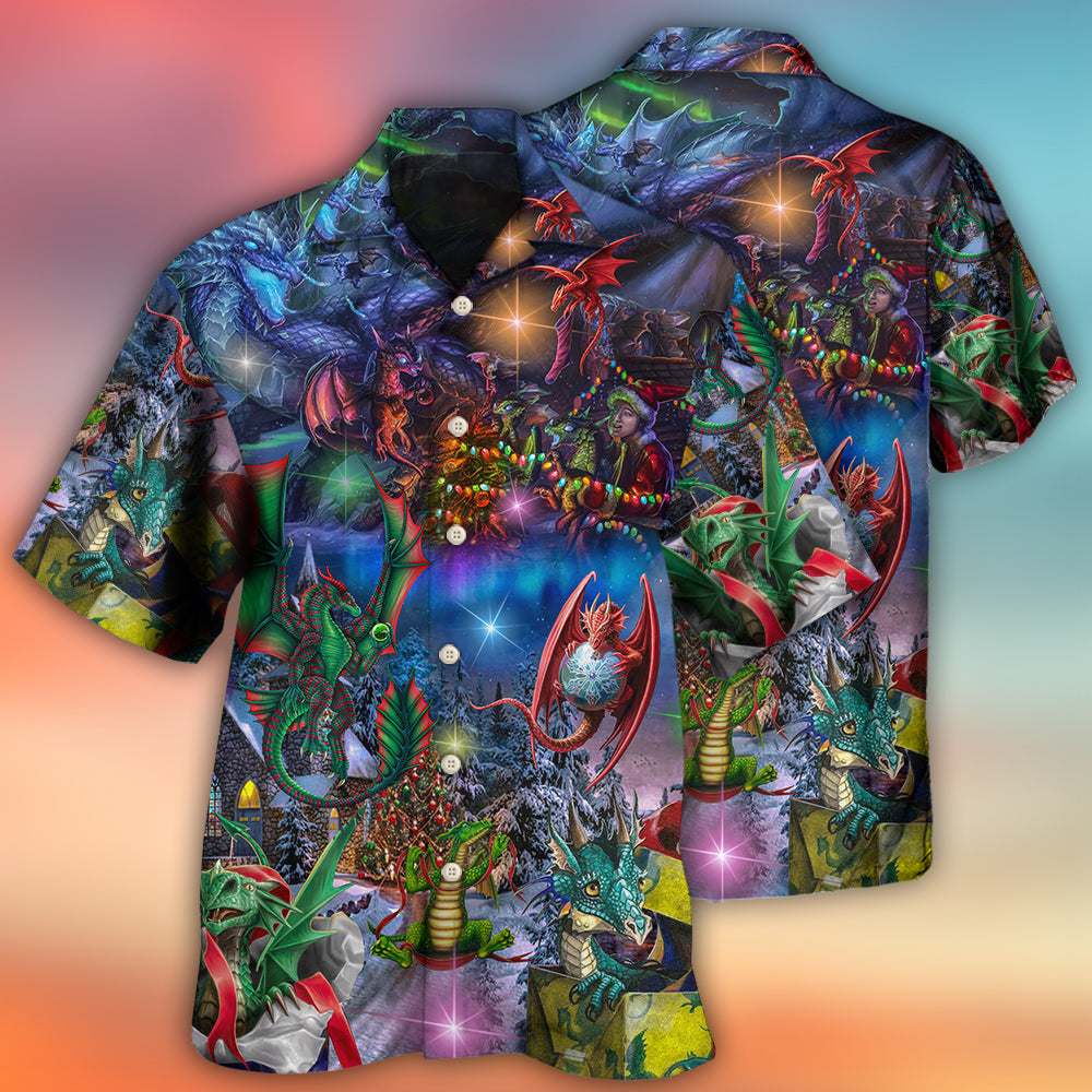 Festive Christmas Dragon Light Hawaiian Shirt Graphic Artwork Detail For Thoughtful Gifting