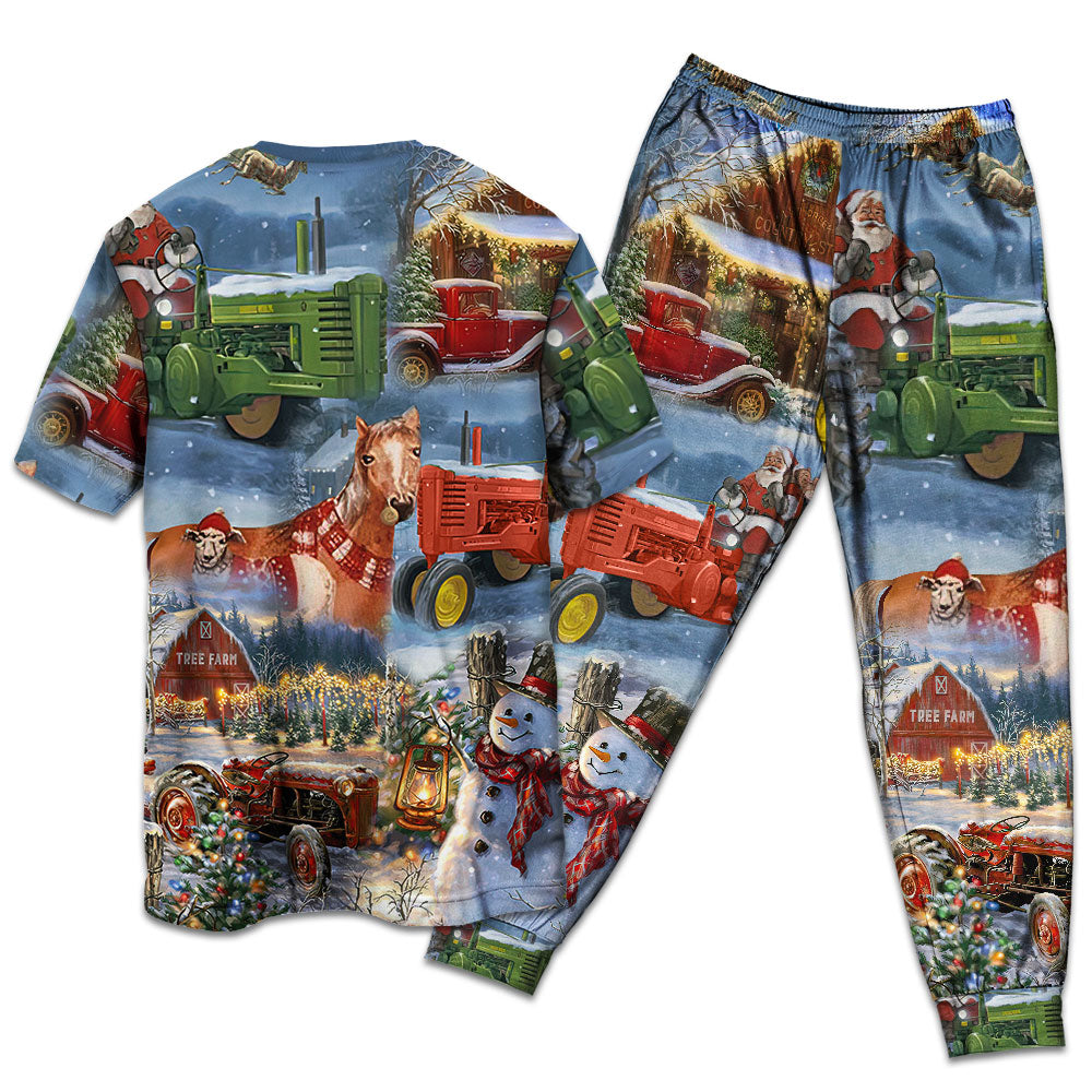 Farmhouse Christmas Happiness Short Sleeve Pajamas Set For Holiday Bedtime And Cozy Home Wear