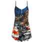 Christmas Santa Police Car Merry V-Neck Sleeveless Cami Dress For Summer Events And Comfortable Everyday Style