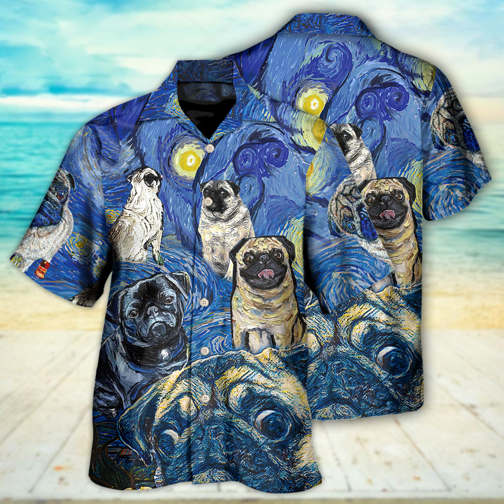 Cute Dog Pug Starry Night Hawaiian Shirt For Beach Parties And Weekend Getaways
