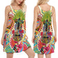 Hippie Peaceful Spirit Love Guitar V-Neck Sleeveless Cami Dress For Boho Festivals And Relaxed Summer Style