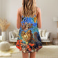 Diving Cat Under Sea V-Neck Sleeveless Cami Dress For Seaside Events Resort Travel And Breezy Casual Styling