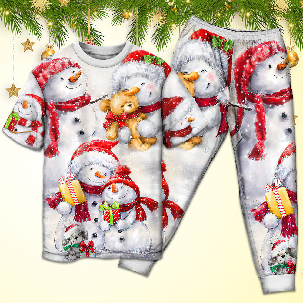 Happy Snowman Couple Christmas Short Sleeve Pajamas Set For Festive Sleepovers And Family Photos