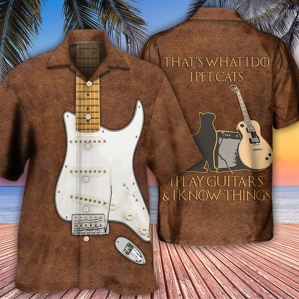 Guitar That's Pet Cats Hawaiian Shirt Pattern Detail For Summer Holidays And Outdoor Fun