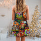 Hippie Mushroom Trippy Colorful Lover V-Neck Sleeveless Cami Dress For Vacations And Casual Warm Weather Wear