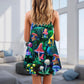 Hippie Mushroom Galaxy Neon V-Neck Sleeveless Cami Dress For Summer Getaways Parties And Expressive Hippie Style
