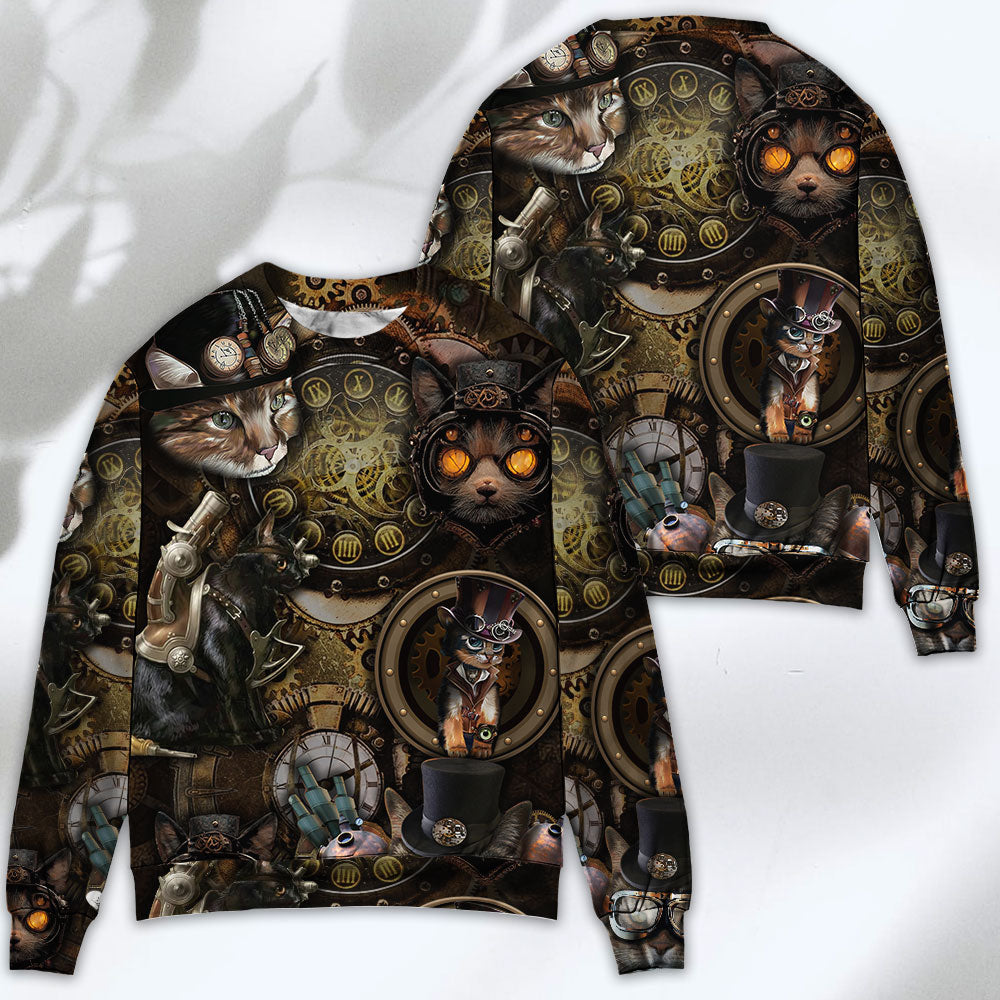 Steampunk Cat Magic Theme Sweater For Outdoor Activities Weekend Trips And Relaxed Everyday Outfits