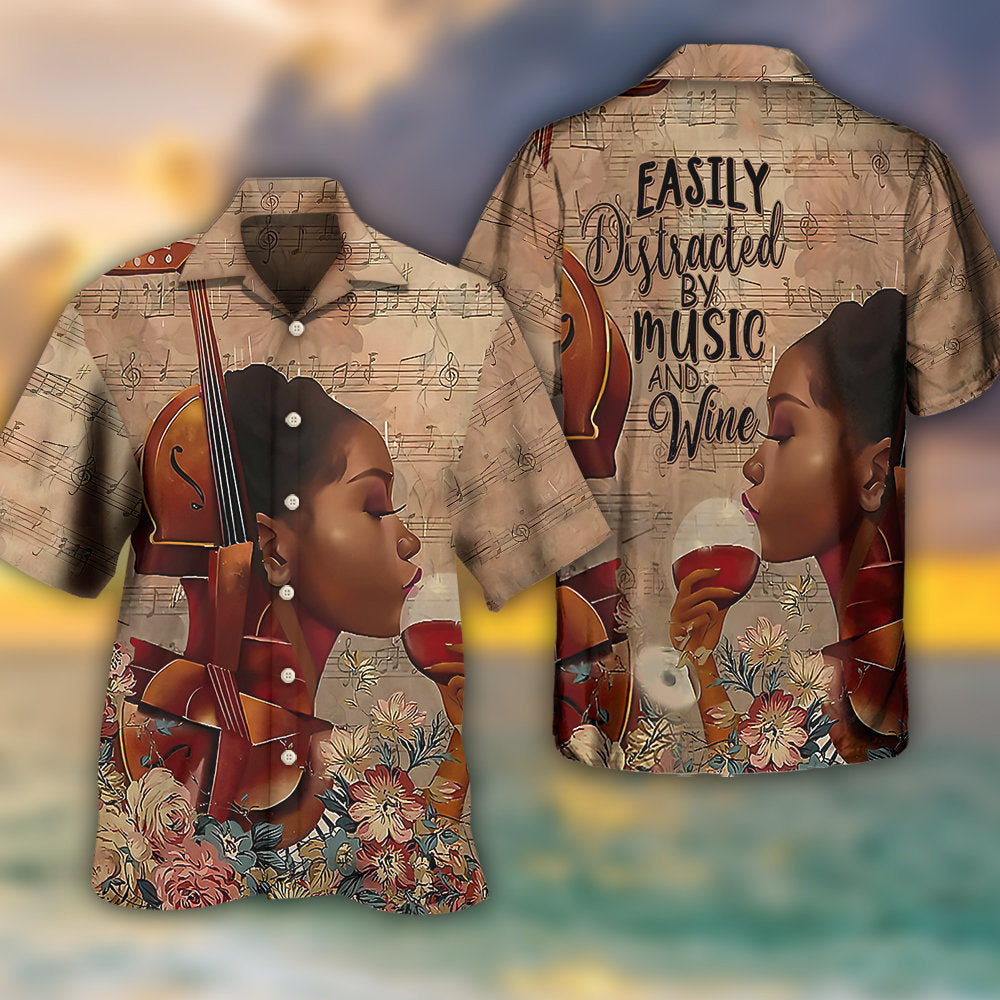 Music Easily Distracted Wine Hawaiian Shirt Design View For Casual Summer Styling