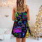 Christmas Celebration Neon Party V-Neck Sleeveless Cami Dress For Festive Events And Casual Summer Styling