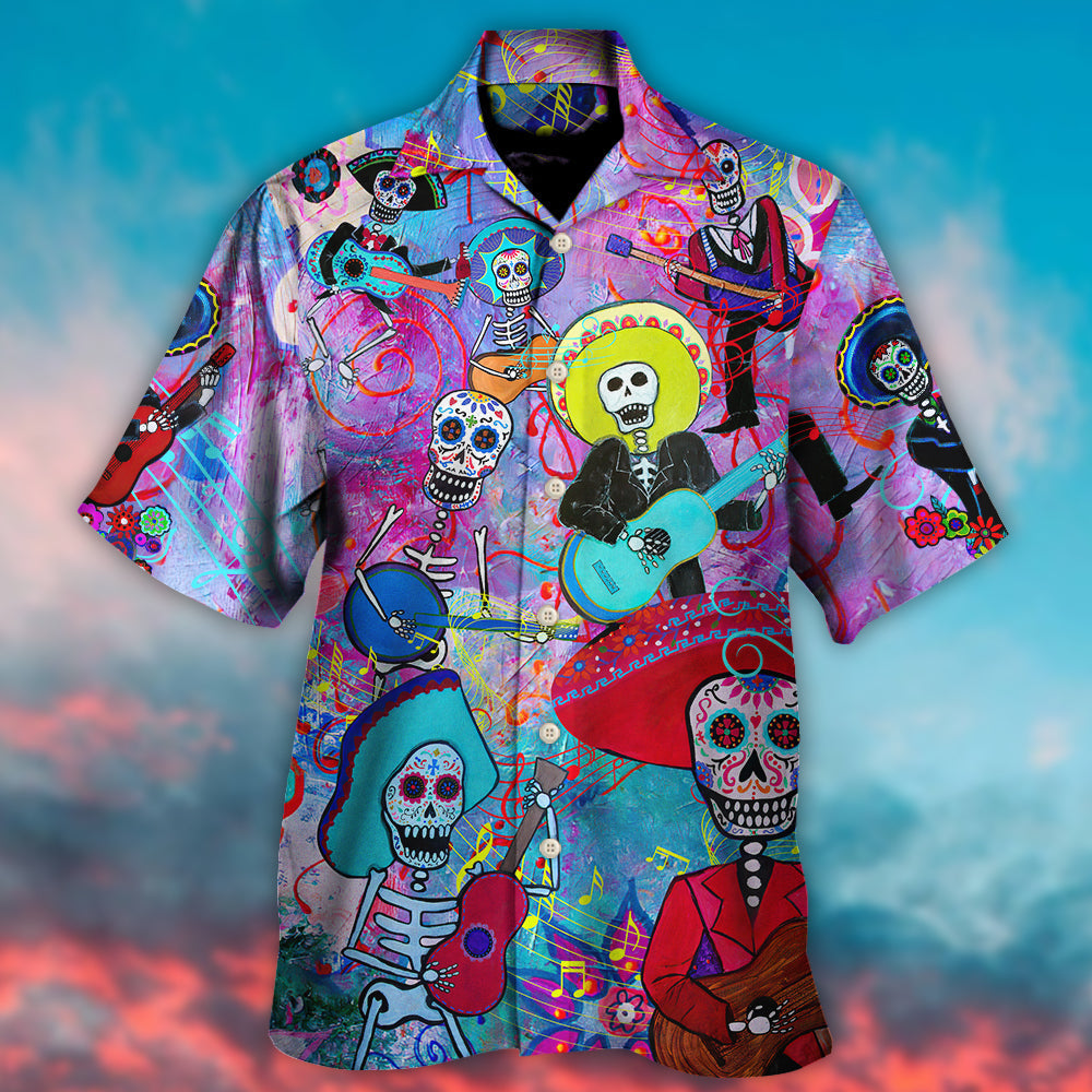 Floral Guitar Sugar Skull Hawaiian Shirt Pattern View For Lightweight Everyday Style