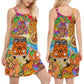 Hippie Pumpkins Bus Colorful V-Neck Sleeveless Cami Dress For Boho Festivals And Relaxed Summer Style