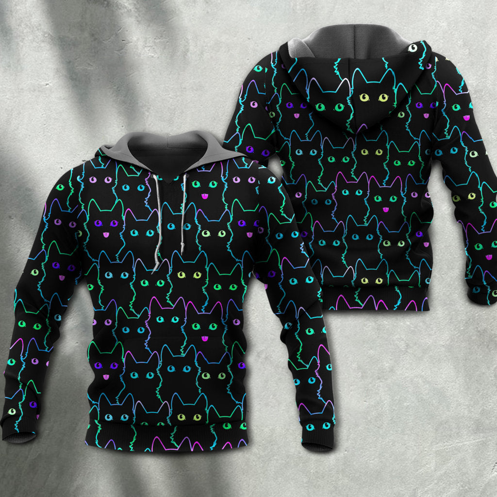 Cute Neon Kitten Glow Hoodie For Everyday Wear Outdoor Adventures And Comfortable Style