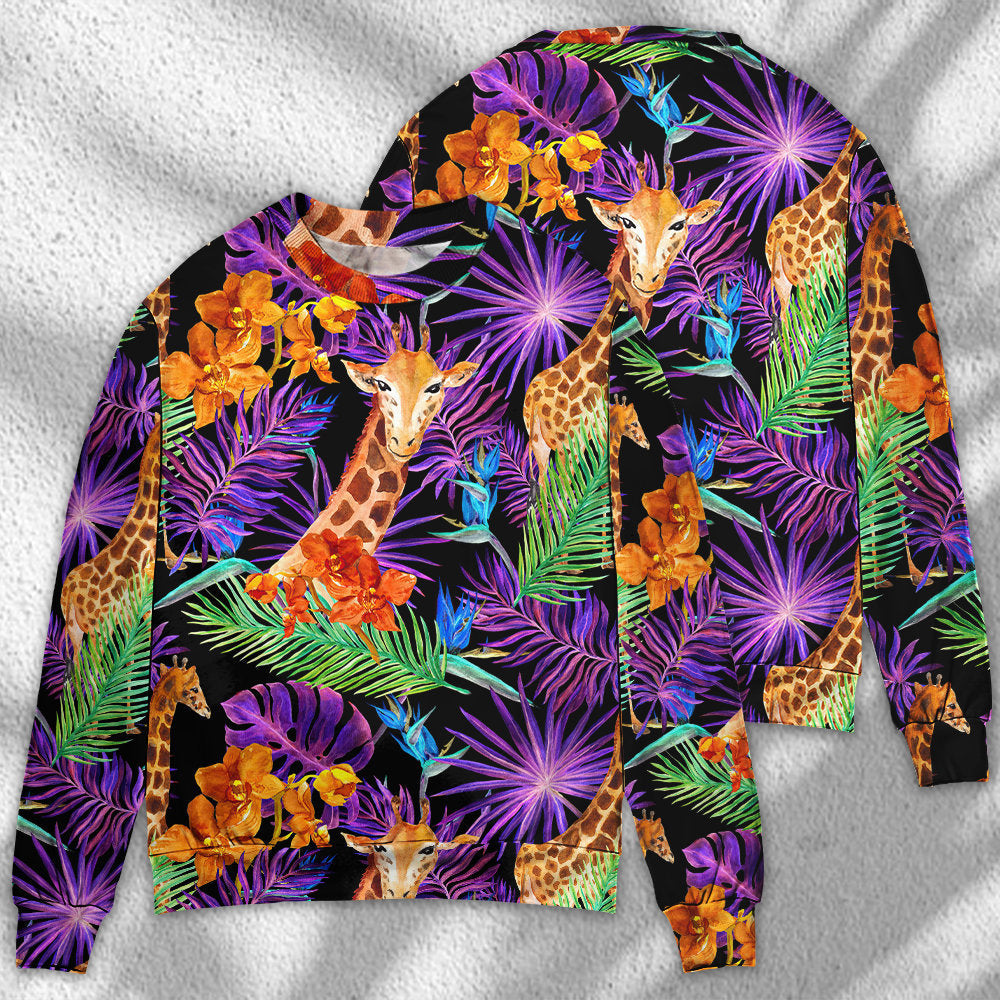 Giraffe Tropical Leaf Colorful Sweater For Nature Inspired Fashion Events And Relaxed Everyday Comfort