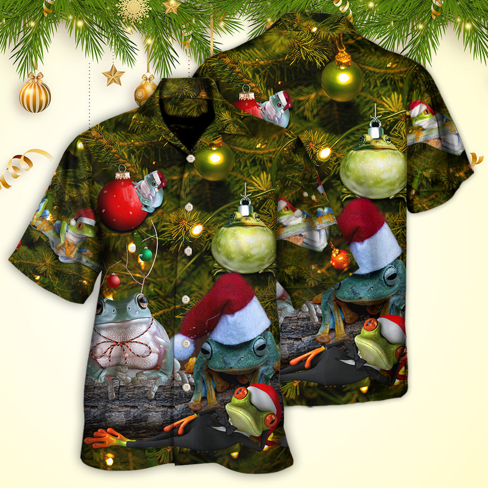 Festive Christmas Frog Hawaiian Shirt Creative Print View For Resort Wear
