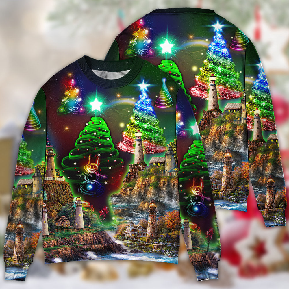 Lighthouse Merry Christmas Happy Sweater For Family Gatherings Winter Travel And Everyday Seasonal Comfort