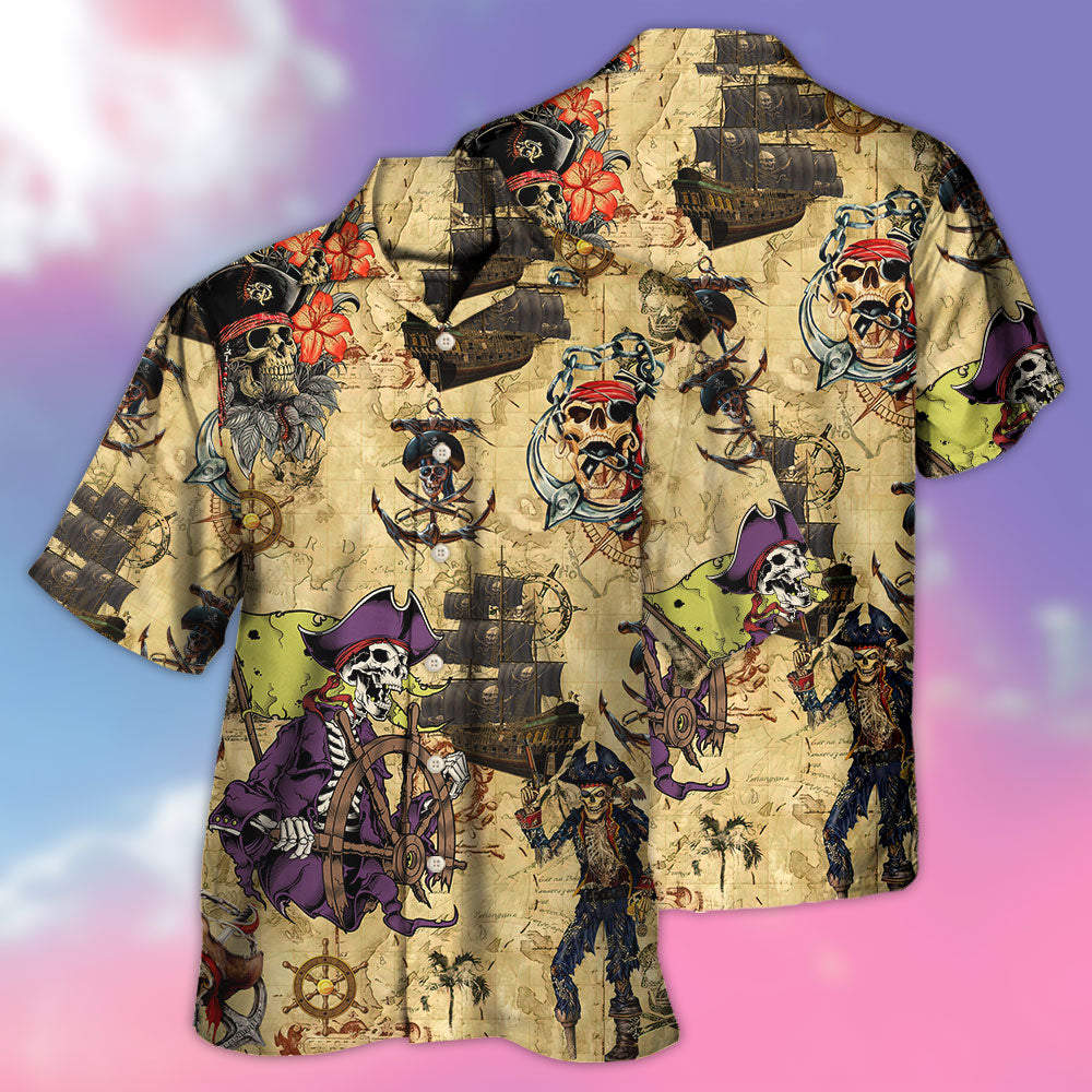 Dark Skull Scary Nautical Pirate Fantasy Hawaiian Shirt Design View For Casual Summer Styling