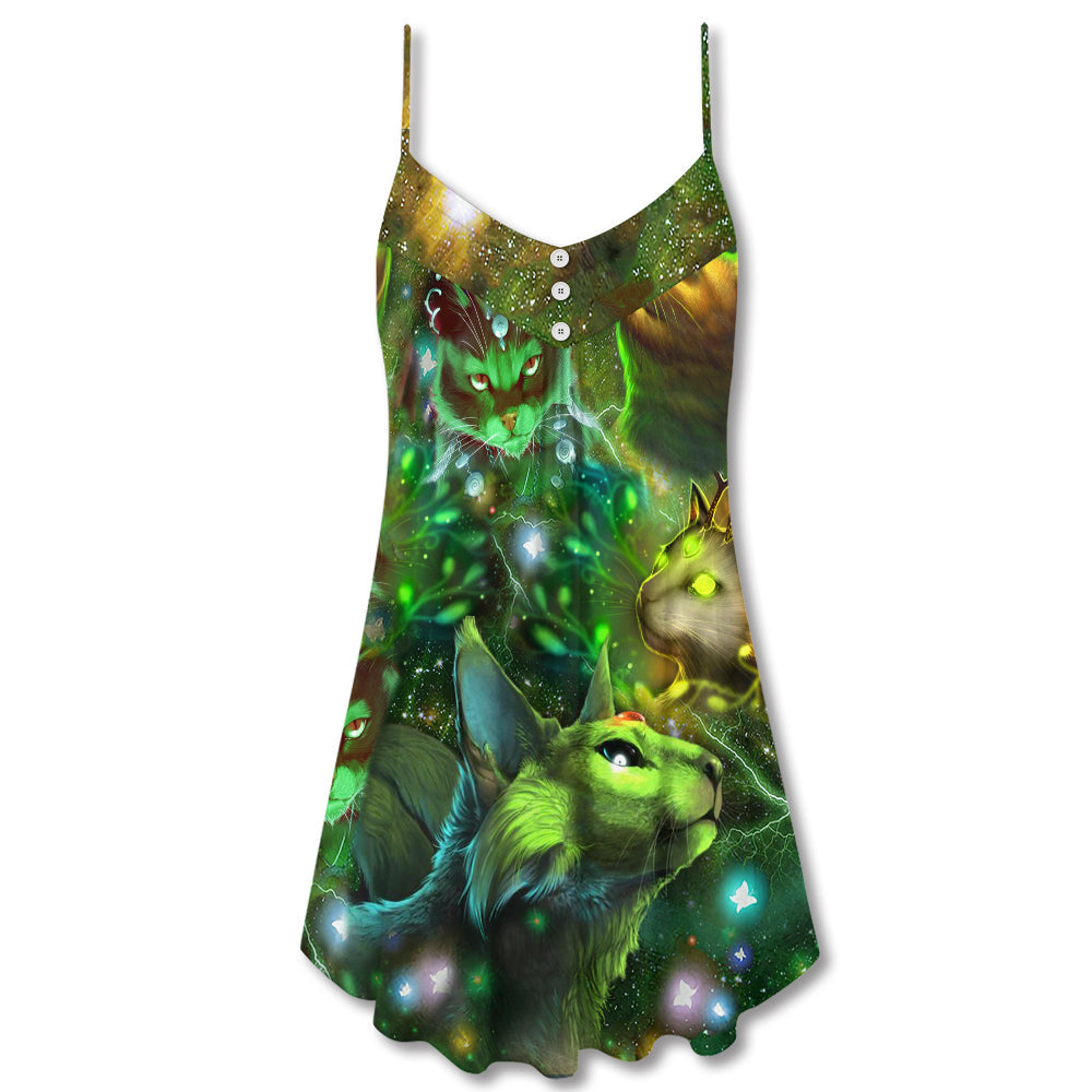 Mysterious Cat Starry Night V-Neck Sleeveless Cami Dress For Playful Summer Getaways And Thoughtful Gift Giving