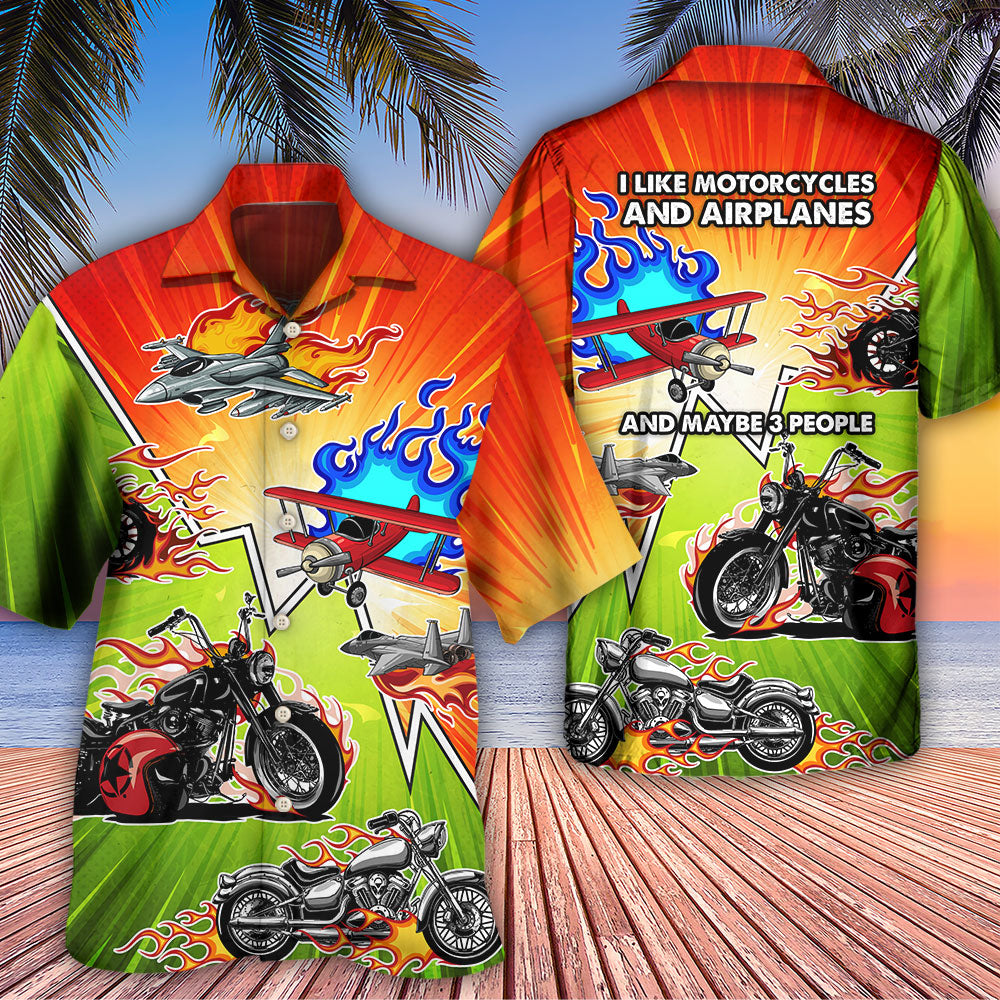 Motorcycle Motorcycles Airplanes Hawaiian Shirt For Beach Parties And Weekend Getaways