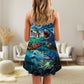 Fishing Shark Crazy Art V-Neck Sleeveless Cami Dress For Coastal Travel Festivals And Casual Warm Weather Wear