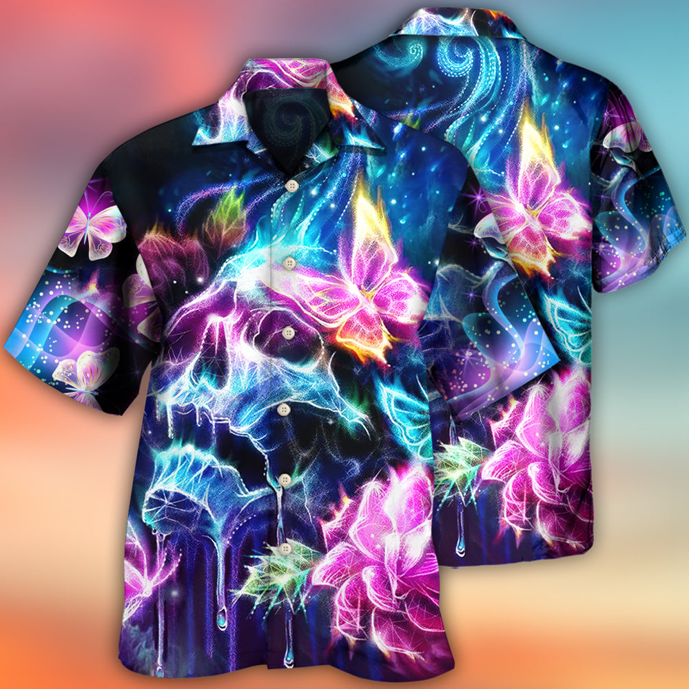 Floral Dreamy Skull Butterfly Lighting Hawaiian Shirt For Poolside Relaxation And Sunny Getaways