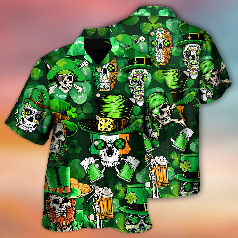 Irish Skull Patrick Green Glow Hawaiian Shirt Relaxed Style View For Summer Travel