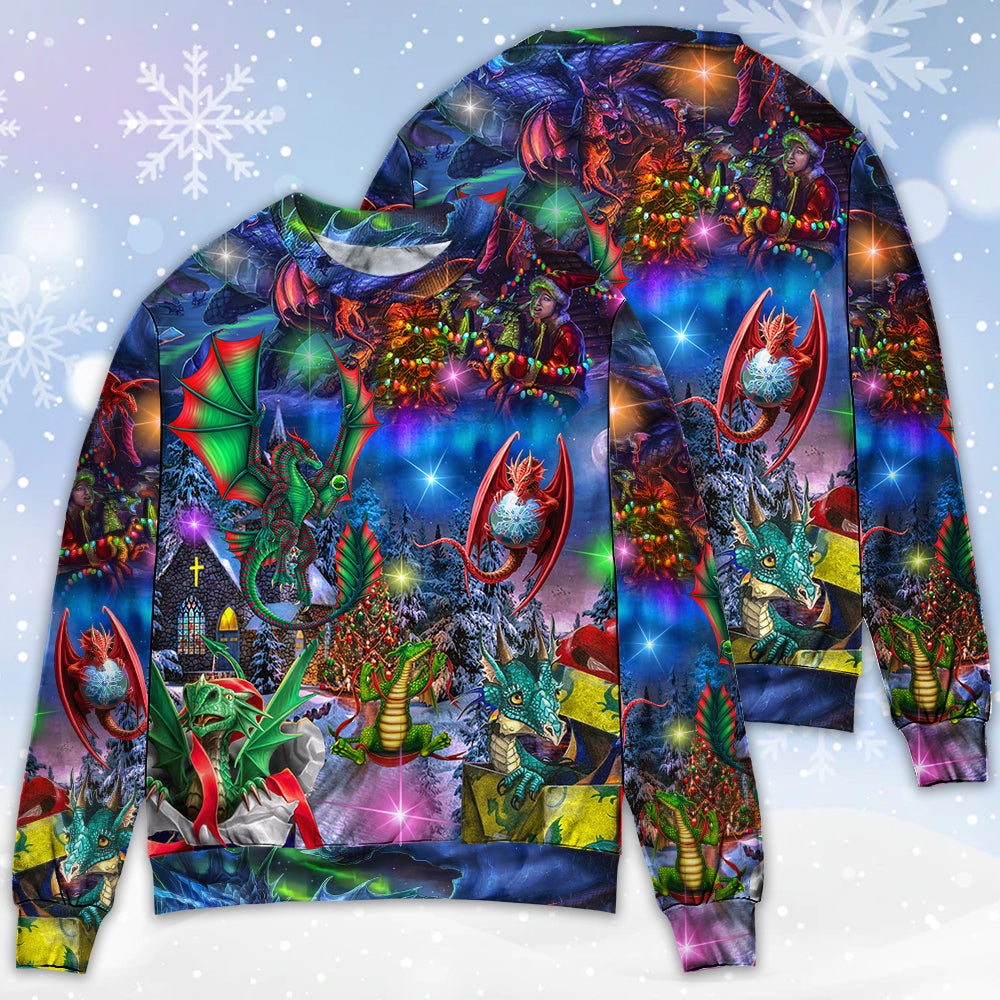 Christmas Dragon Light Fantasy Sweater For Festive Parties Family Photos And Comfortable Seasonal Wear